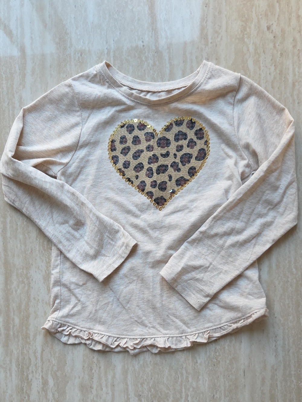 Garanimals Cream Long Sleeve Top with Leopard Sequin Heart